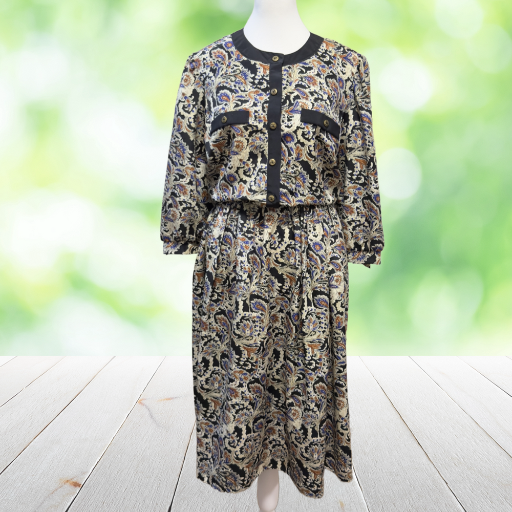 Vintage BRELI ORIGINALS Shirt Dress Womens 12 Paisley A Line Union Made USA 80s